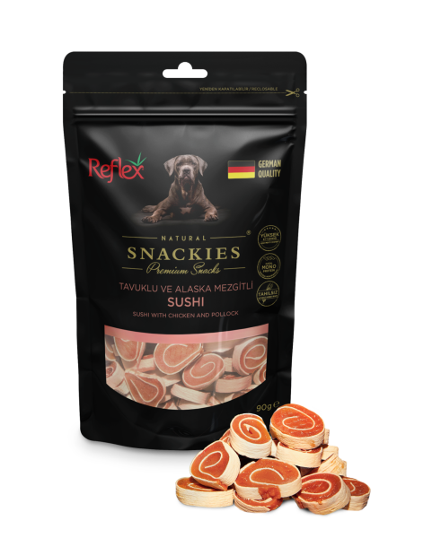 Reflex Snackies Natural Tavuklu ve Alaska Mezgitli Sushi Köpek Ödül Maması 90gr