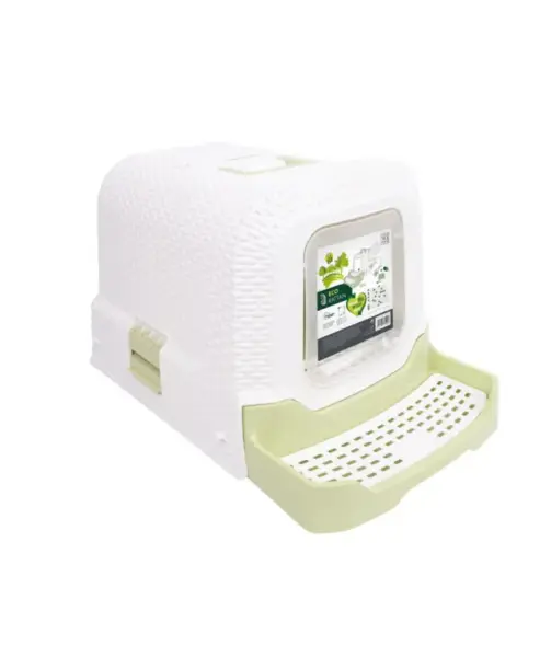 M-Pets ECO Rattan Kapalı Kedi Tuvaleti Beyaz Yeşil 69x42x41 cm