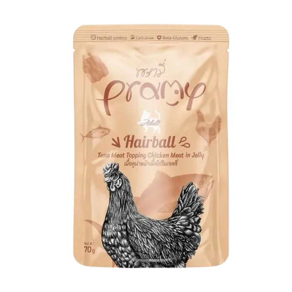 Pramy Hairball Jöle İçinde Ton Balıklı ve Tavuk Etli Kedi Yaş Maması 70gr