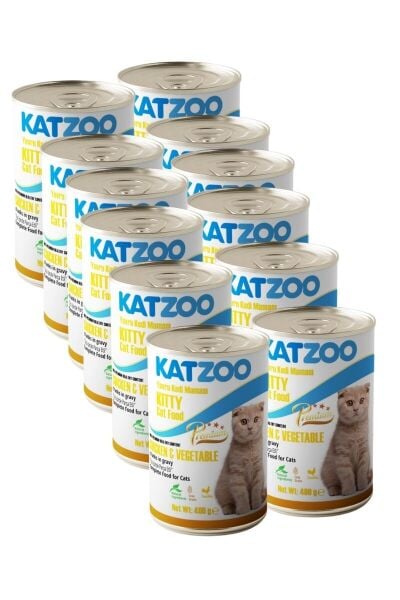 Katzoo Yavru Konserve Kedi Maması 400 gr x 12 | Tavuk Etli ve Sebzeli