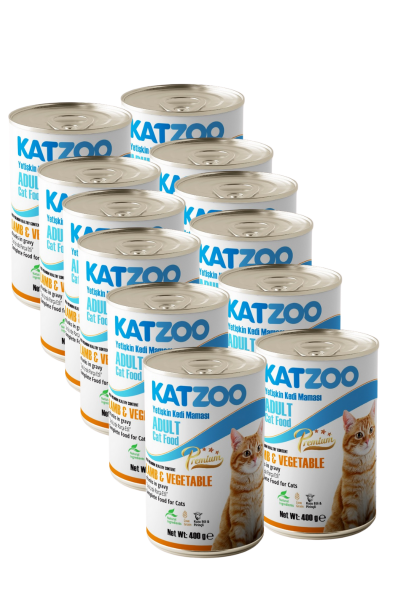 Katzoo Yetişkin Konserve Kedi Maması 400 gr x 12 | Kuzu Etli Sebzeli